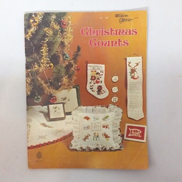 Christmas Cross Stitch Pattern Book Lot-Vintage-1970s-Ornaments-Stocking - Picture 2 of 10